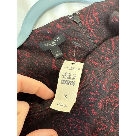 NWT Talbots 3/4 Sleeve Floral Pattern Dress Sz 1X Red Black Ruched Office Party - Picture 4 of 9